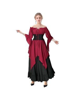 Women's Renaissance Dress Medieval Costume Long Sleeve Victorian Dress